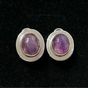 Sterling Silver 925 Amethyst Bezel Earrings